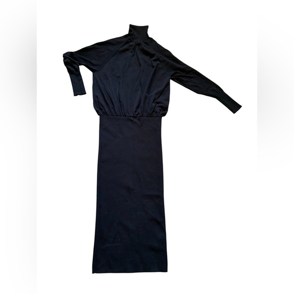 Zara Black Bodycon Dress Fitted Knit Midi Long Sleeve Small - Picture 8 of 9